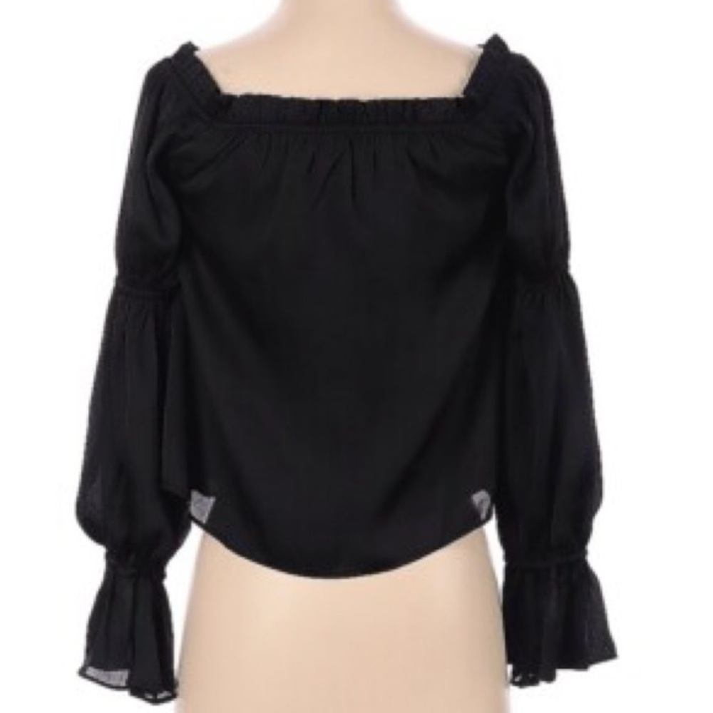 REVOLVE Superdown Off Shoulder Frill Blouse Puff Sleeve Black Size M